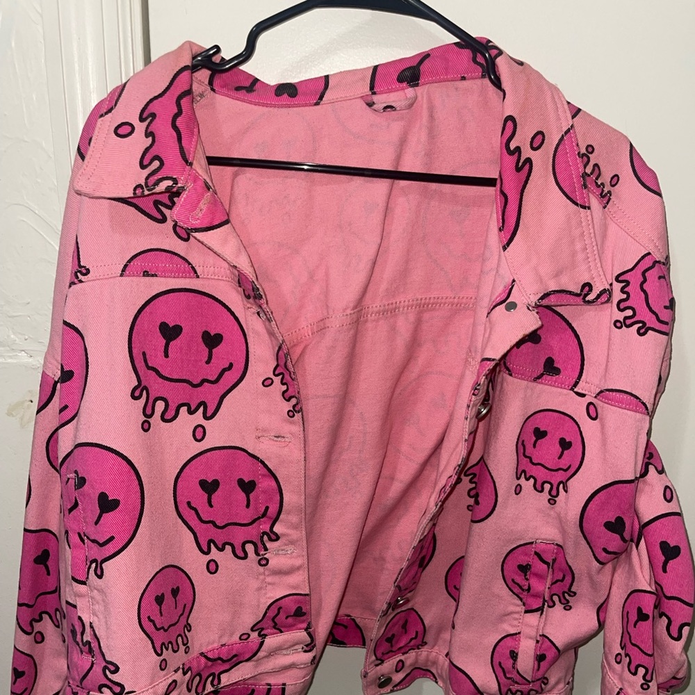 SHEIN pink graphic jeans jacket .
